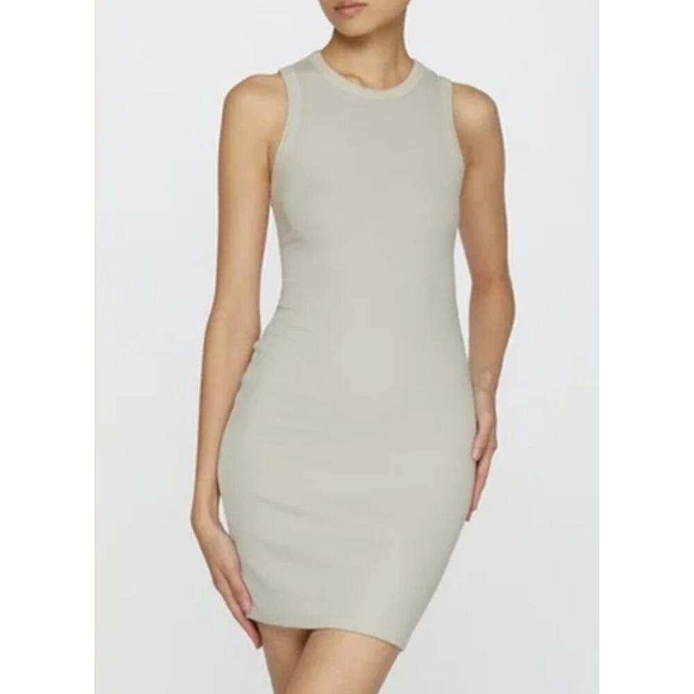 Skims Tank Mini Dress Ribbed Knit Sleeveless Scoop Neckline Beige Size Small